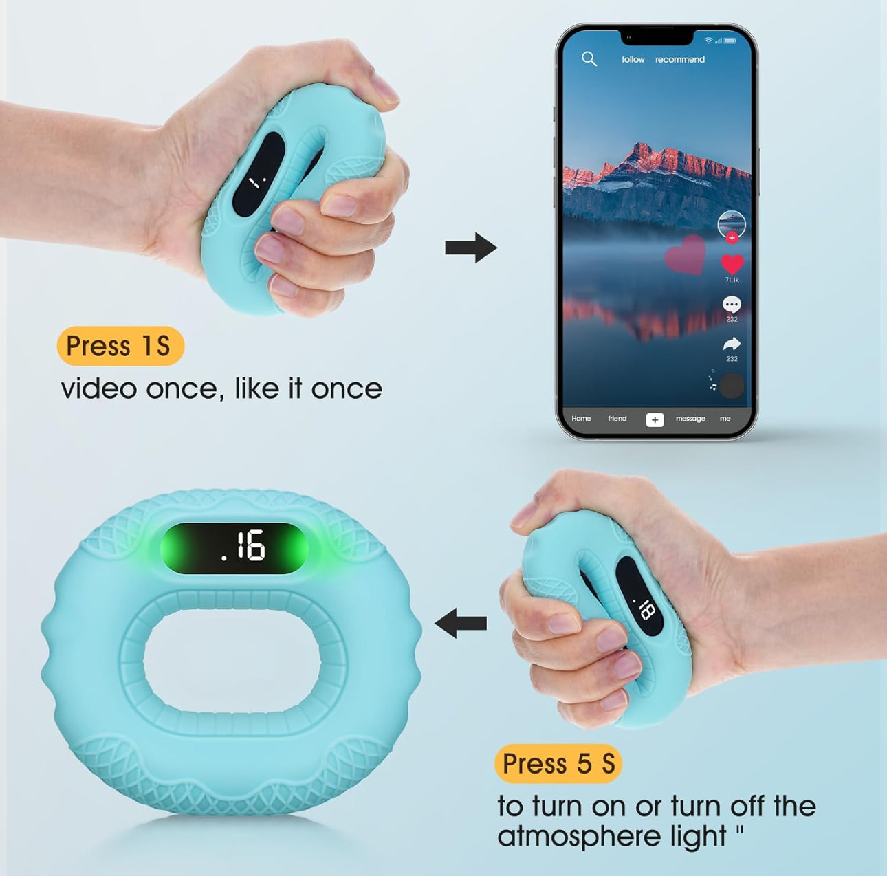 Entraîneur de force de préhension avec minuterie Bluetooth