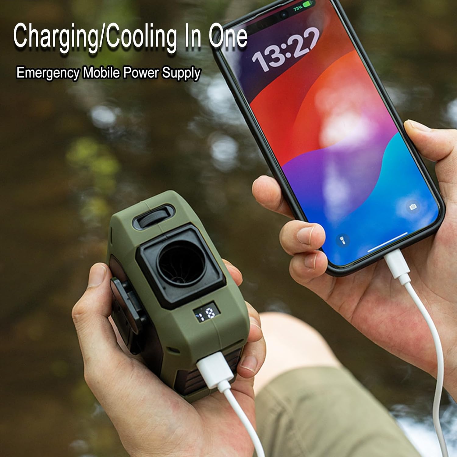 CoolBelt Pro – Ventilateur de taille portable et batterie externe avec support de bureau