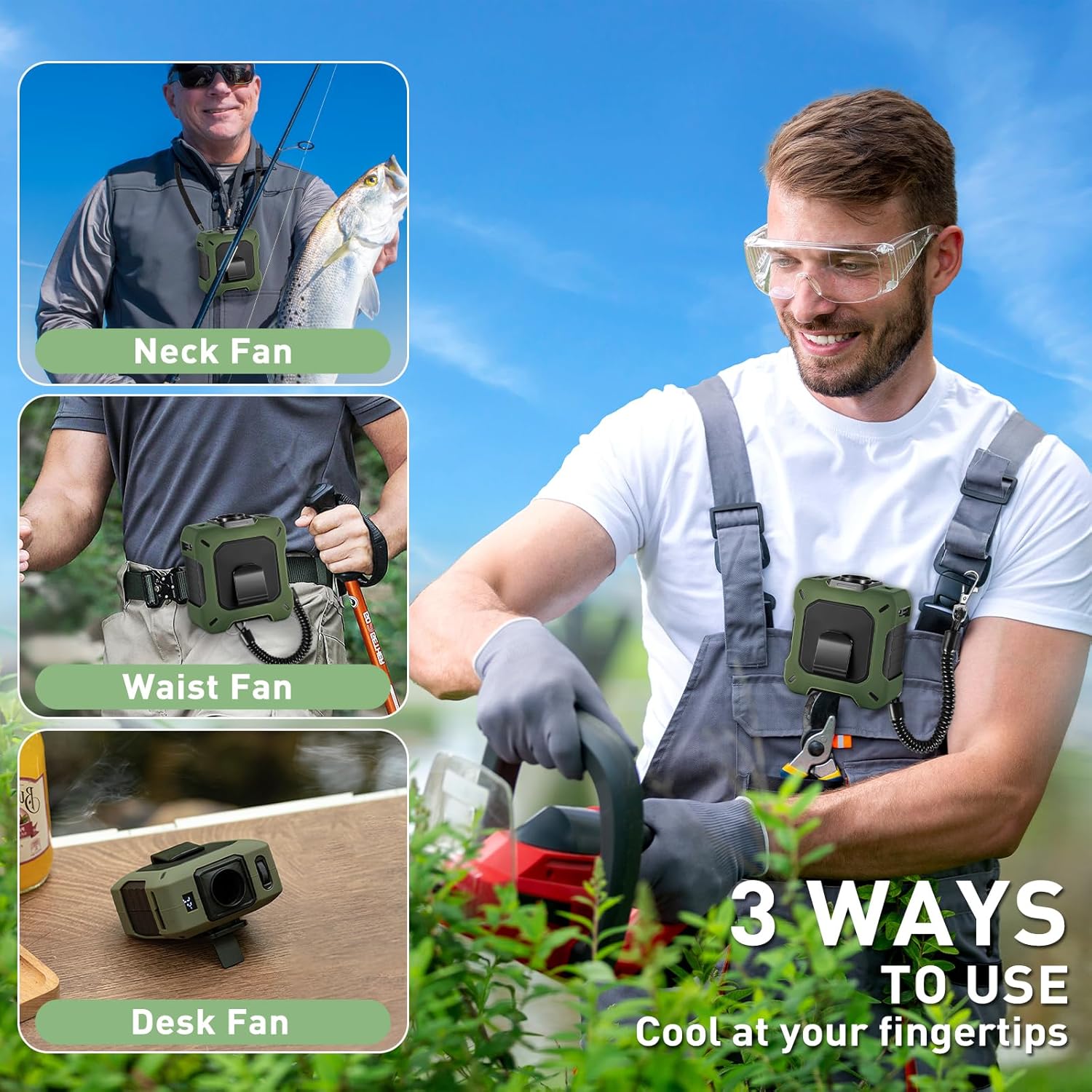 CoolBelt Pro – Ventilateur de taille portable et batterie externe avec support de bureau