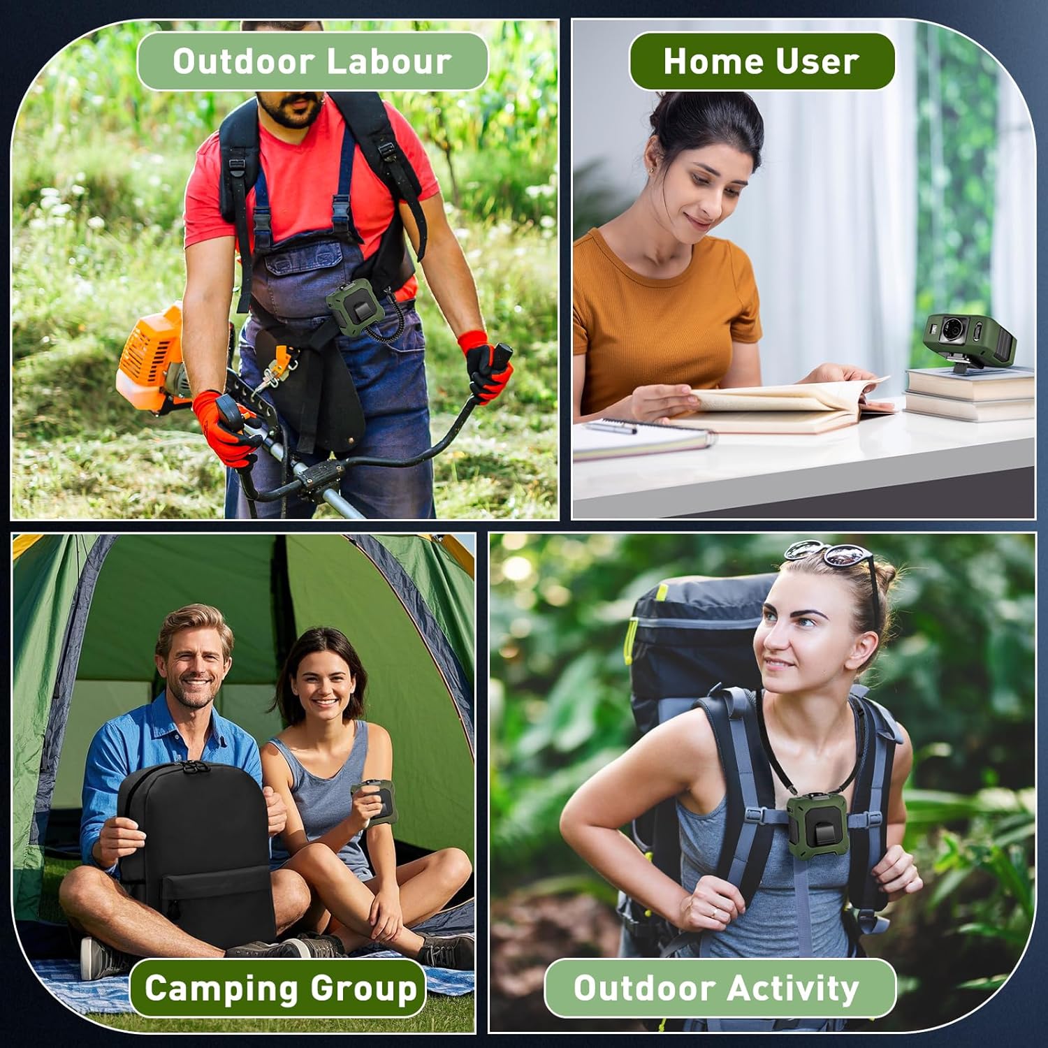 CoolBelt Pro – Ventilateur de taille portable et batterie externe avec support de bureau