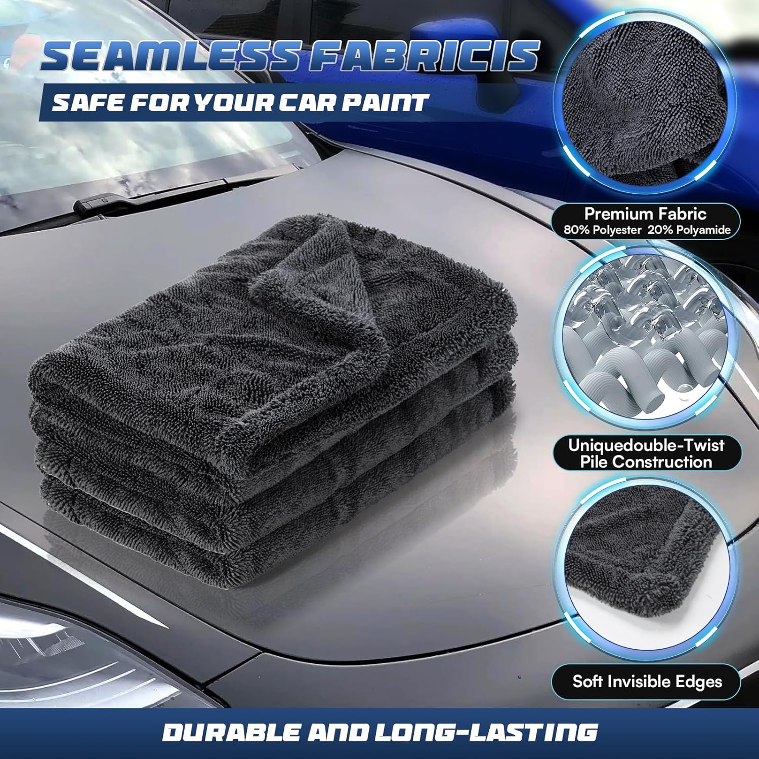2+1 pcs MagicDry Twist-Weave Microfiber Car Towel – Streak-Free, Ultra-Absorbent, Scratch-Safe